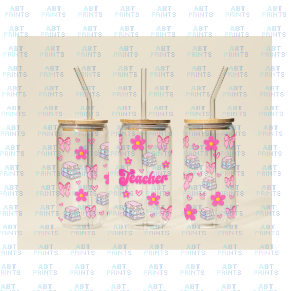 Teacher Coquette Pattern (UVDTF Sticker Design – Printable Digital File for Tumblers & Cups)