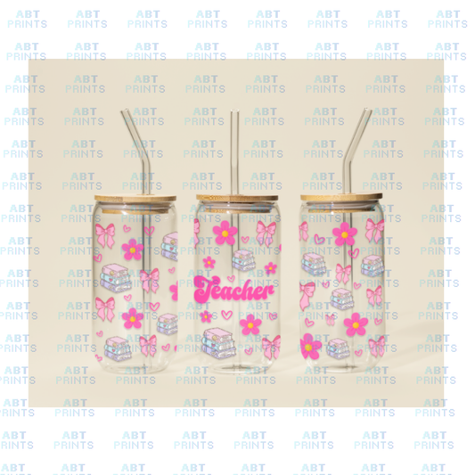 Teacher Coquette Pattern (UVDTF Sticker Design – Printable Digital File for Tumblers & Cups)